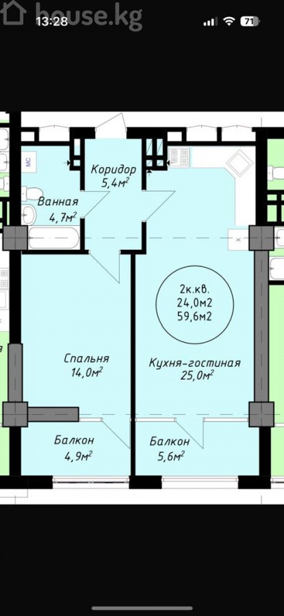 2-комн. кв., 59.6 м2 фото номер 1