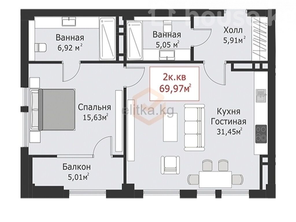 2-комн. кв., 70 м2 фото номер 3